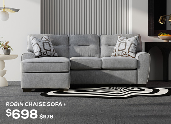 Robin Chaise Sofa. Regular Price $978, Now On Sale For $698. Click to Shop Now
