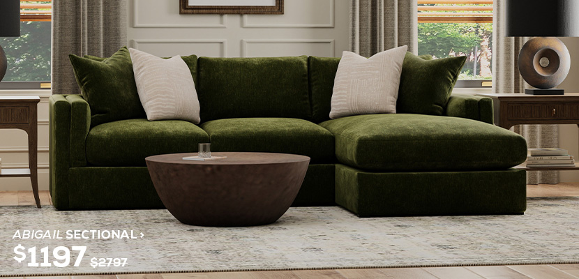 Avigail Sectional. Regular Price $2,797, Now On Sale For $1,197. Click to Shop Now