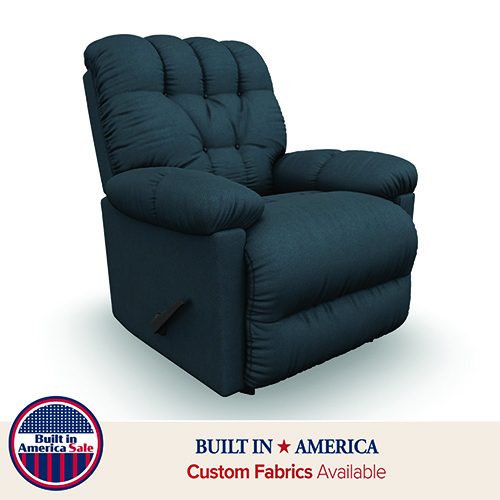 Plush dark-colored recliner chair shown on a white background, highlighting padded armrests, tufted back, and reclining design