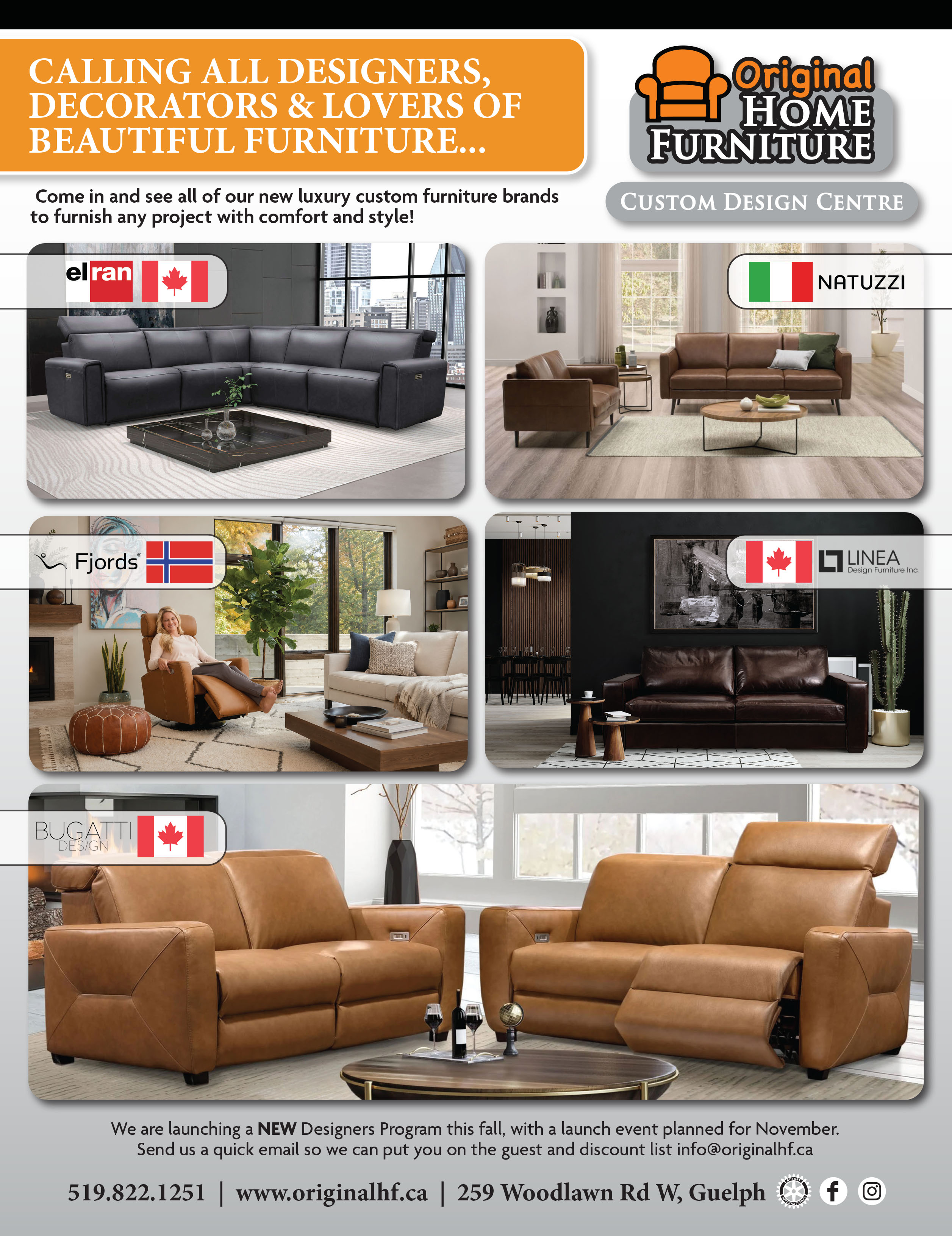 Calling all designers, decorations & lovers of beautiful furniture. Come in and see all of our new luxury custom furniture brands to furnish and project with comfort and style!