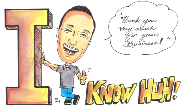 Drawing of the owner thanking people for their business