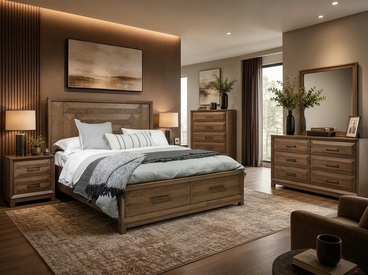 Magnussen Home Callisto Bourbon Brown King Panel Storage Bed