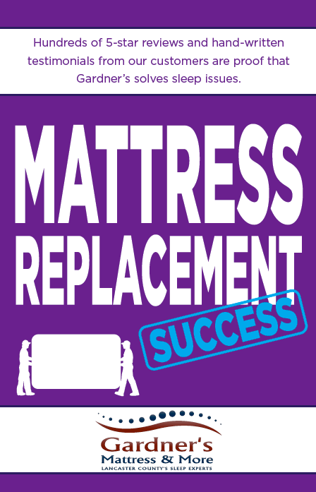 Handwritten customer mattress replacement testimonials from Gardner's Mattress & More.