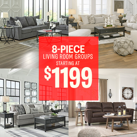 8-piece living room groups starting at $1199 - shop now