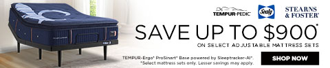 Tempur-Pedic, Sealy, Stearns & Foster Labor Day Event. Save up to $900* on select adjustable mattress sets - Shop Now