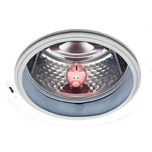 piggy bank inside of a front load washing machine