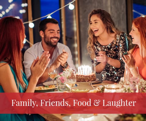 family friends food laughter