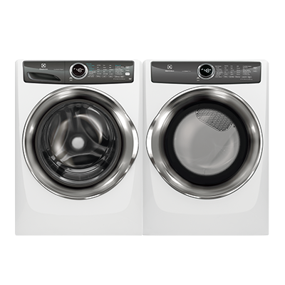 white front load washer and dryer pair