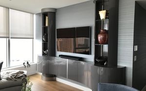 Modern living room with tv mounted on wall