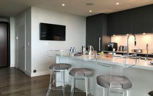 Modern kitchen with tv