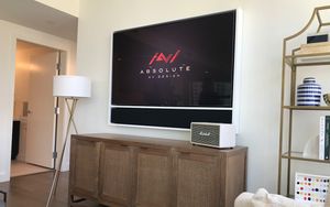 Modern living room with mounted tv