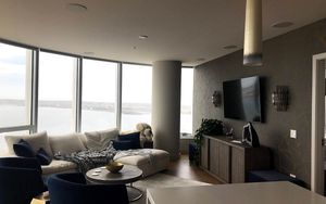 Modern living room with mounted tv
