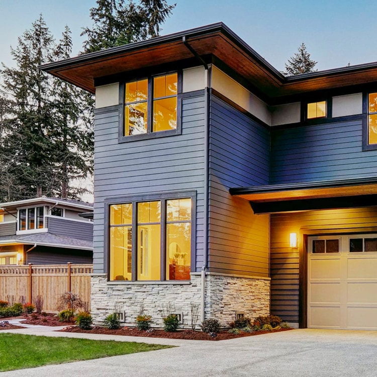 Home with outdoor lighting