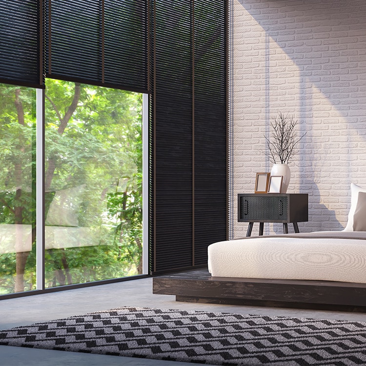 Motorized shades on bedroom window