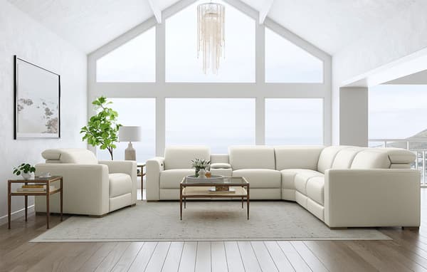 Modern living room with white couches