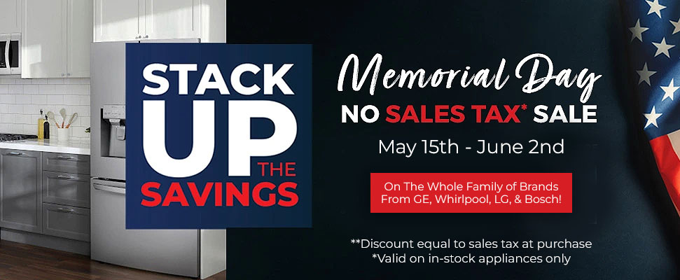 Memorial Day No Sales Tax Sale. May 15th to June 2nd. Discount equal to sales tax at purchase.