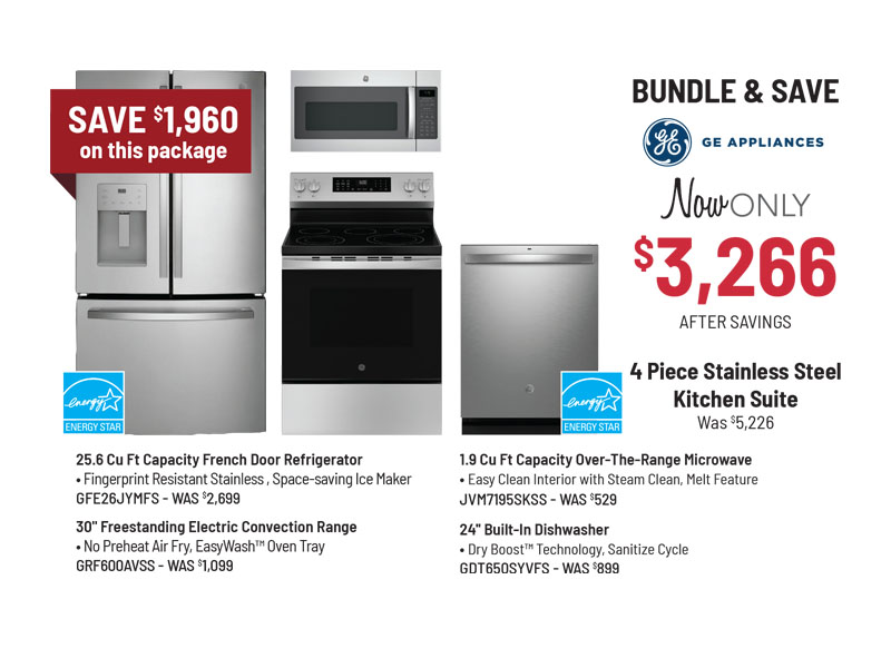 Bundle & Save - GE Appliances - 4 Piece Stainless Steel Kitchen Suite Was $5,226, Now Only $3,266 After Savings
