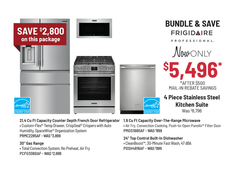 Bundle & Save - Frigidaire Professional - 4 Piece Stainless Steel Kitchen Suite Was $8,796, Now Only $5,496 After $500 Mail-In Rebate Savings