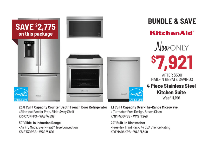 Bundle & Save - KitchenAid - 4 Piece Stainless Steel Kitchen Suite Was $11,196, Now Only $7,921 After $500 Mail-In Rebate Savings