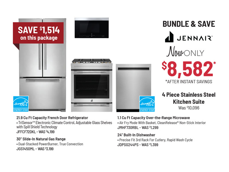 Bundle & Save - Jennair - 4 Piece Stainless Steel Kitchen Suite Was $10,096, Now Only $8,582* *After Instant Savings