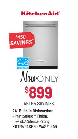 KitchenAid Model KDTM404KPS Dishwasher Was $1,349, Now Only $899 After $450 Savings