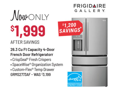 Frigidaire Gallery Model GRMS2773AF Refrigerator Was $3,199, Now Only 1,999 After $1,200 Savings