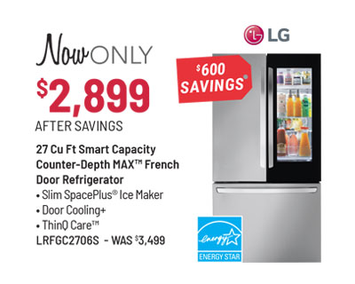 LG Model LRFGC2706S Refrigerator Was $3,499, Now Only $2,899 After $600 Savings