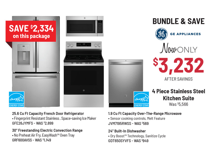 Bundle & Save - GE Appliances - 4 Piece Stainless Steel Kitchen Suite Was $5,566, Now Only $3,232 After Savings