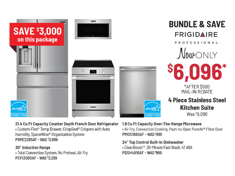 Bundle & Save - Frigidaire Professional - 4 Piece Stainless Steel Kitchen Suite Was $9,096, Now Only $6,096 After $500 Mail-In Rebate Savings