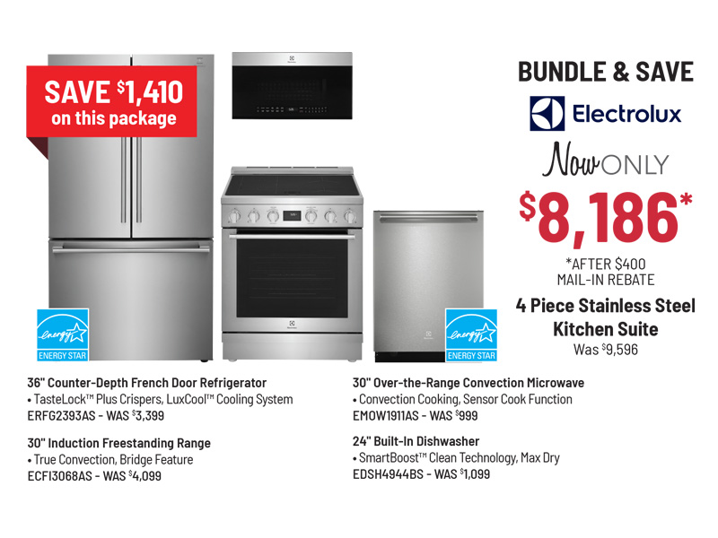 Bundle & Save - Electrolux - 4 Piece Stainless Steel Kitchen Suite Was $9,596, Now Only $8,186 After $400 Mail-In Rebate Savings
