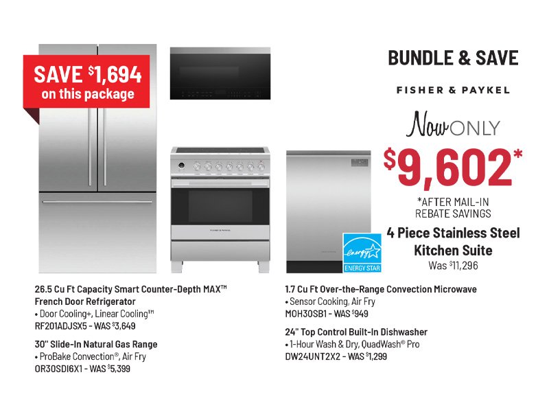 Bundle & Save - Fisher & Paykel - 4 Piece Stainless Steel Kitchen Suite Was $11,296, Now Only $9,602 After Mail-In Rebate Savings