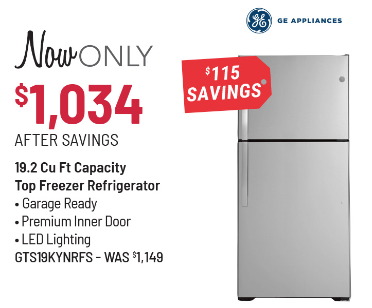 GE Appliances Model GTS19KGNRWW Refrigerator Was $1,149, Now Only $1,034 After $115 Savings