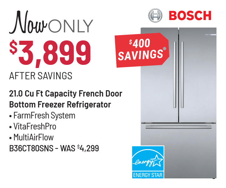 Bosch Refrigerator Was $4,299, Now Only $3,899 After Savings.