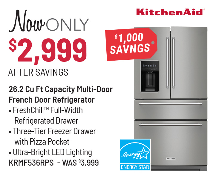 KitchenAid Refrigerator Was $3,999, Now Only $2,999 After $1,000 Savings