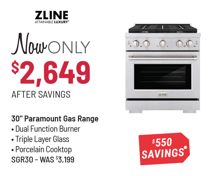 ZLINE Model SGR30 Range Was $3,199, Now Only $2,649 After $550 Savings