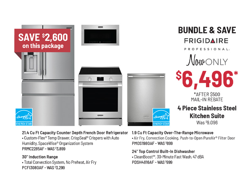 Bundle & Save - Frigidaire Professional - 4 Piece Stainless Steel Kitchen Suite Was $8,796, Now Only $5,496 After $500 Mail-In Rebate Savings