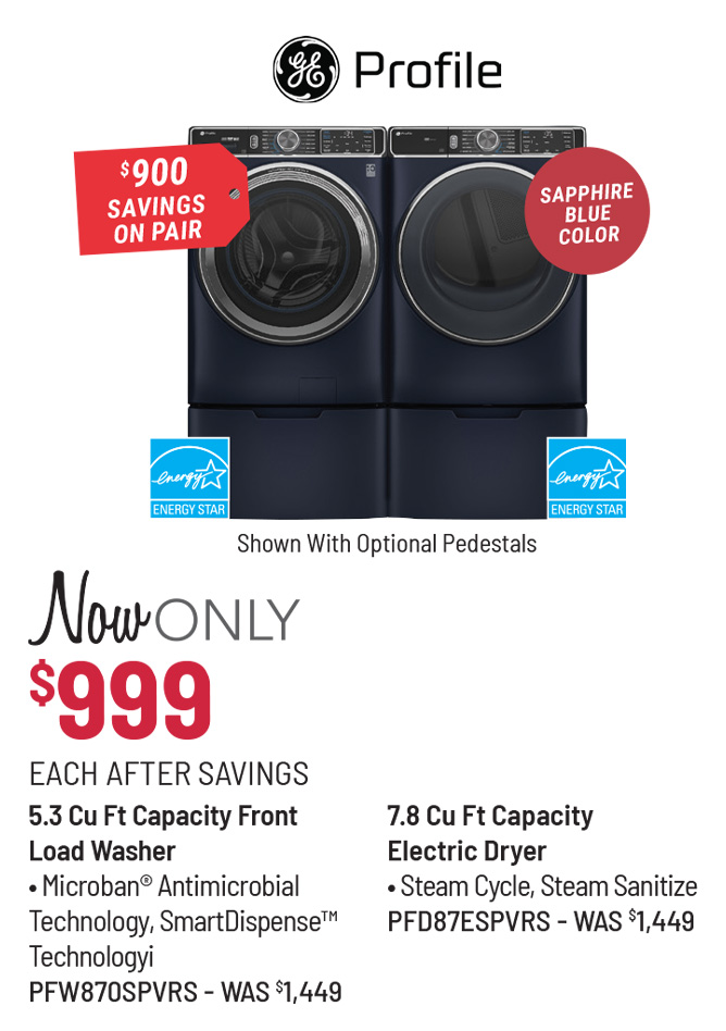 LG Model WM4200HBA Washer & Model DLEX4200B Dryer Was $1,399 Each, Now Only $899 Each After Savings. $1,000 Savings on the Pair.