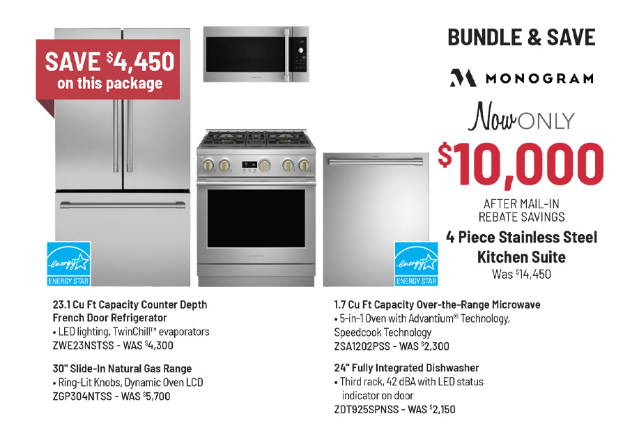 Bundle & Save - Bosch - 4 Piece Stainless Steel Kitchen Suite Was $9,796, Now Only $8,346 After $500 Mail-In Rebate Savings
