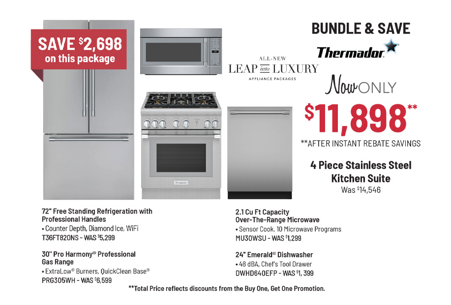 Bundle & Save - Thermador - 4 Piece Stainless Steel Kitchen Suite Was $13,846, Now Only $9,948 After Mail-In Rebate