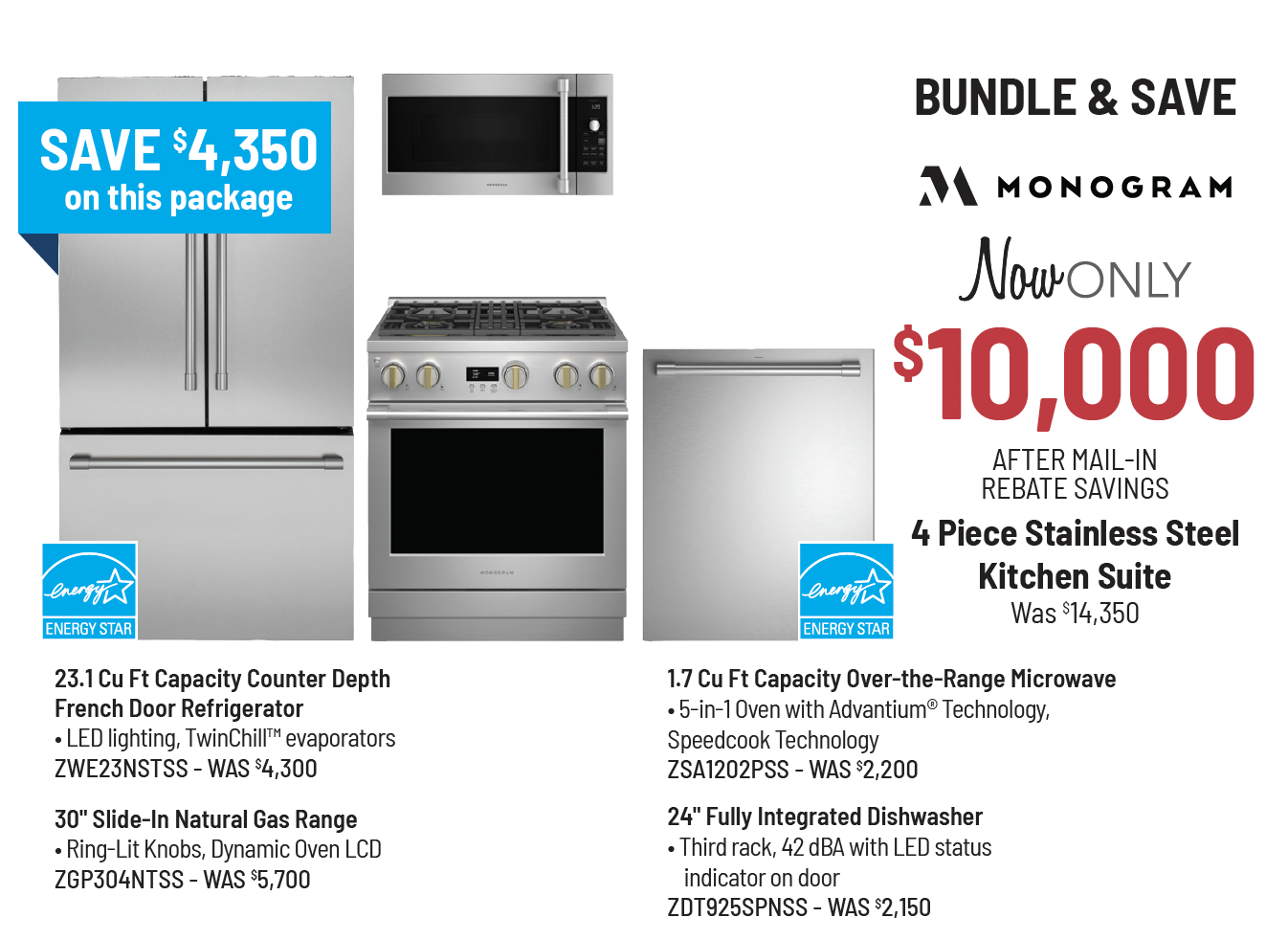 Bundle & Save - KitchenAid - 4 Piece Stainless Steel Kitchen Suite Was $11,196, Now Only $7,921 After $500 Mail-In Rebate Savings