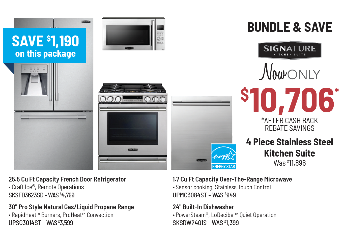 Bundle & Save - Jennair - 4 Piece Stainless Steel Kitchen Suite Was $10,096, Now Only $8,582* *After Instant Savings