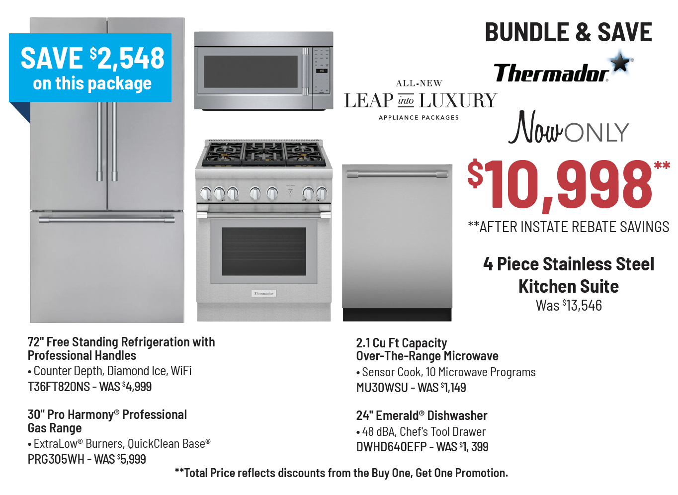Bundle & Save - Thermador - 4 Piece Stainless Steel Kitchen Suite Was $13,846, Now Only $9,948* *After Mail-In Rebate