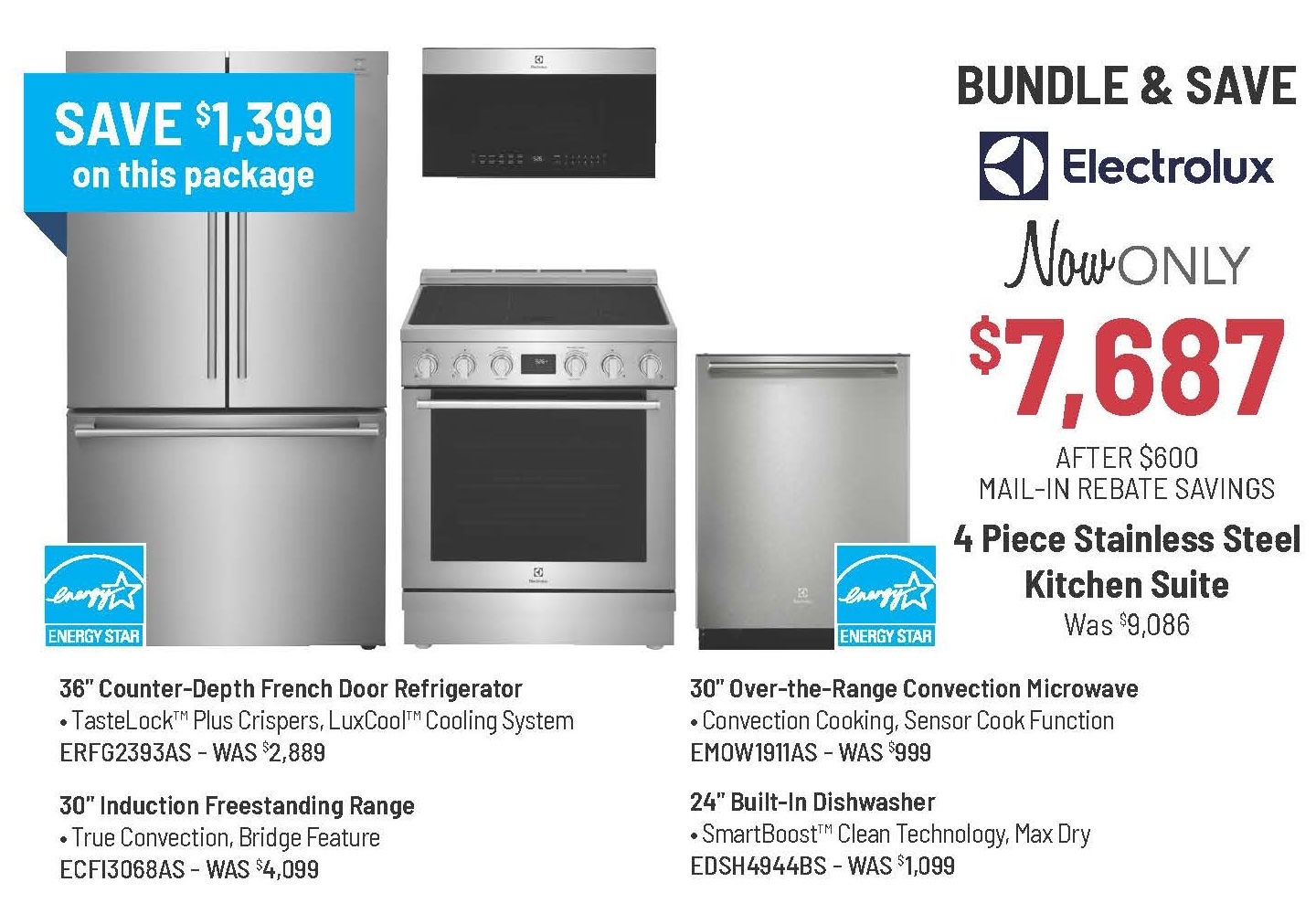 Bundle & Save - Electrolux - 4 Piece Stainless Steel Kitchen Suite Only $7,687 After Savings