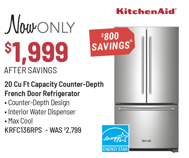 KitchenAid® 36 in. 20.0 Cu. Ft. PrintShield™ Stainless Steel Counter Depth French Door Refrigerator