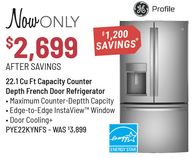 GE Profile™ 36 in. 22.1 Cu. Ft. Fingerprint Resistant Stainless Steel Counter Depth French Door Refrigerator