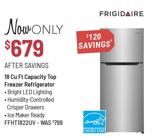 Frigidaire® 28 in. 17.6 Cu. Ft. Brushed Steel Top Freezer Refrigerator