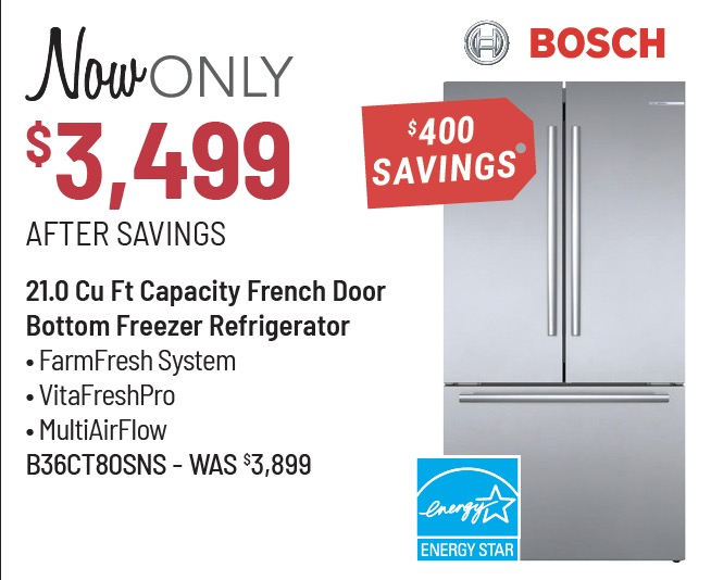 Bosch® 800 Series 36 in. 20.8 Cu. Ft. Black Stainless Steel Counter Depth French Door Refrigerator