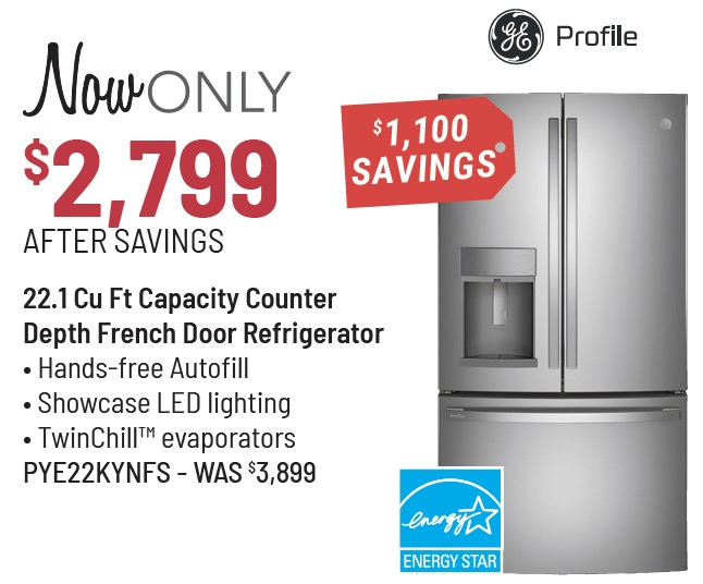GE Profile™ 36 in. 22.1 Cu. Ft. Fingerprint Resistant Stainless Steel Counter Depth French Door Refrigerator