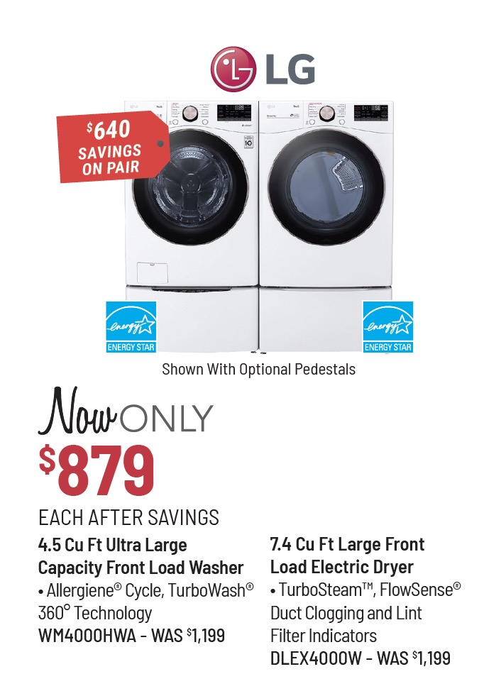 LG White Front Load Washer & Electric Dryer Laundry Pair