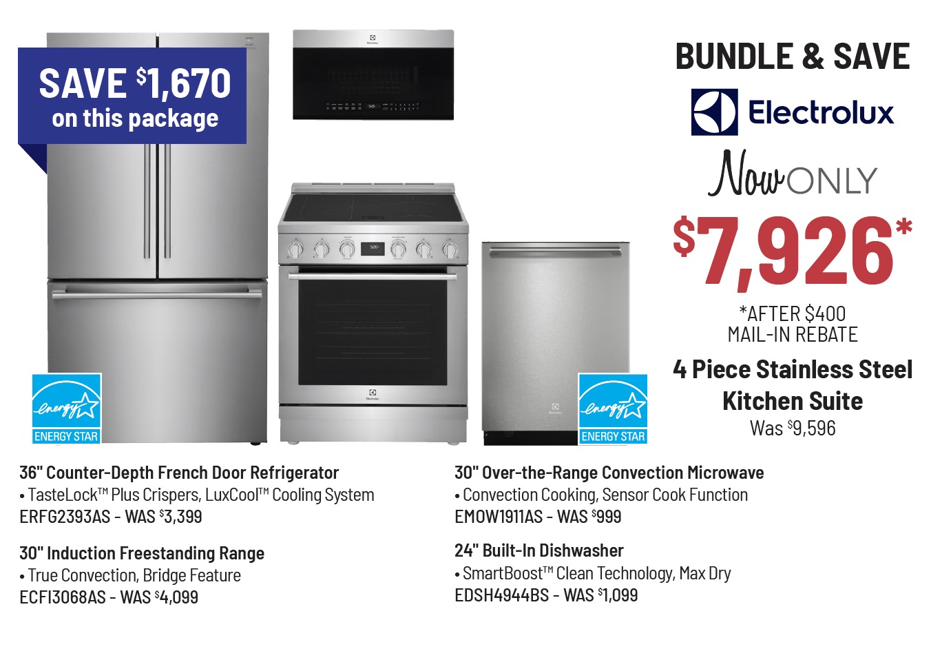 Bundle & Save - Frigidaire Professional - 4 Piece Stainless Steel Kitchen Suite Was $9,096, Now Only $6,20641 After $500 Mail-In Rebate Savings
